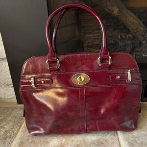 Giani Bernini Red Leather Satchel with Turn-Lock Closure